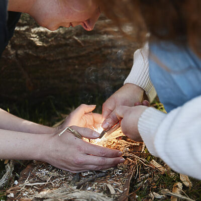 Firelighting and woodland skills at Wytch Wood Camping Somerset