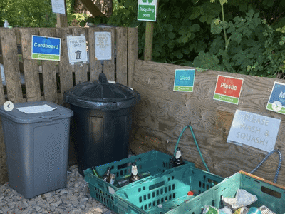 How to make your next camping trip a bit greener | Food waste bin and recycling tub
