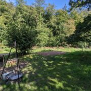 Twisted Hazel woodland camping pitch| camping firepit | Wytch Wood Camping Somerset